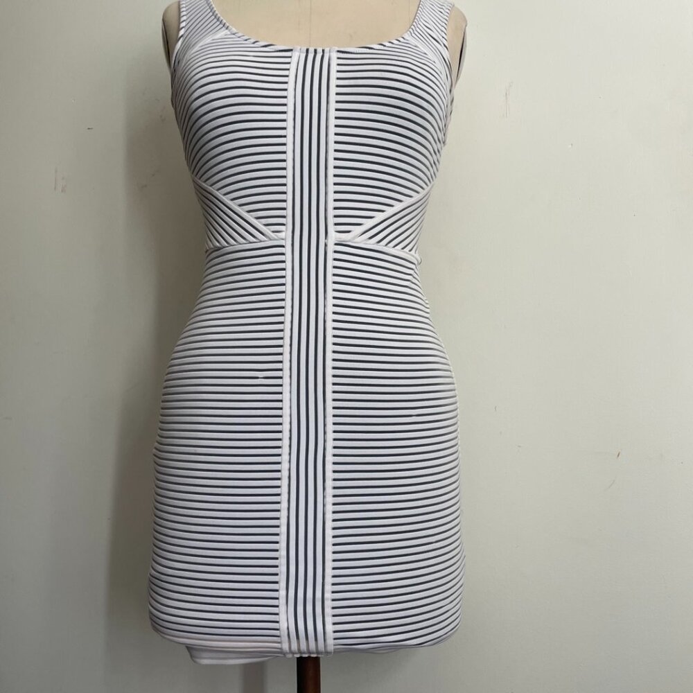 Guess Sleeveless Black & White Striped Bodycon Dress